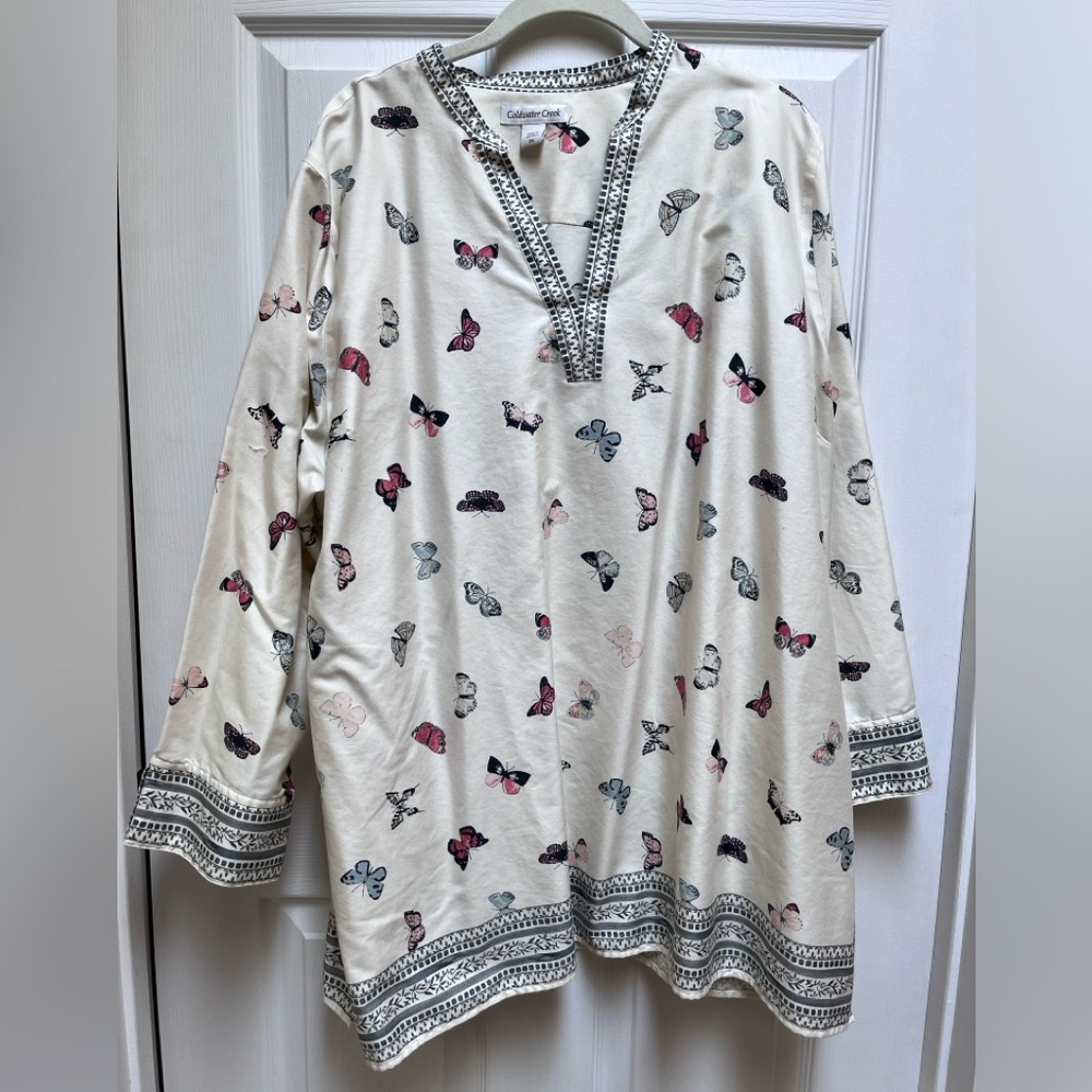 Coldwater Creek | Butterfly Print Tunic | Size 2X | 100% cotton sateen | EUC